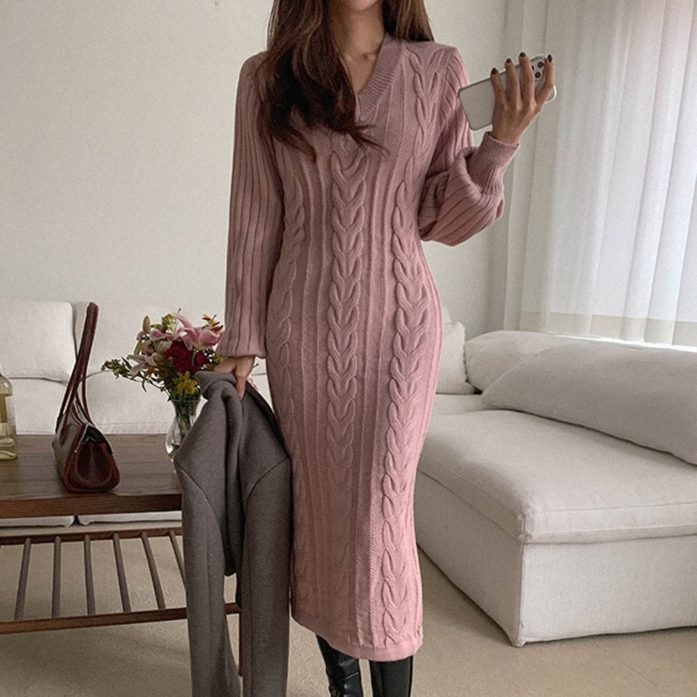 Pink knit sweater dress